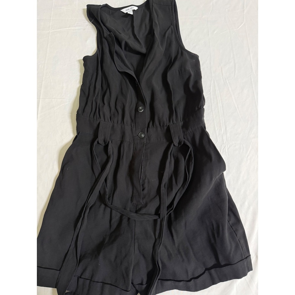 Nine West Womens Black Sleeveless Button Front Belted Romper Size Medium